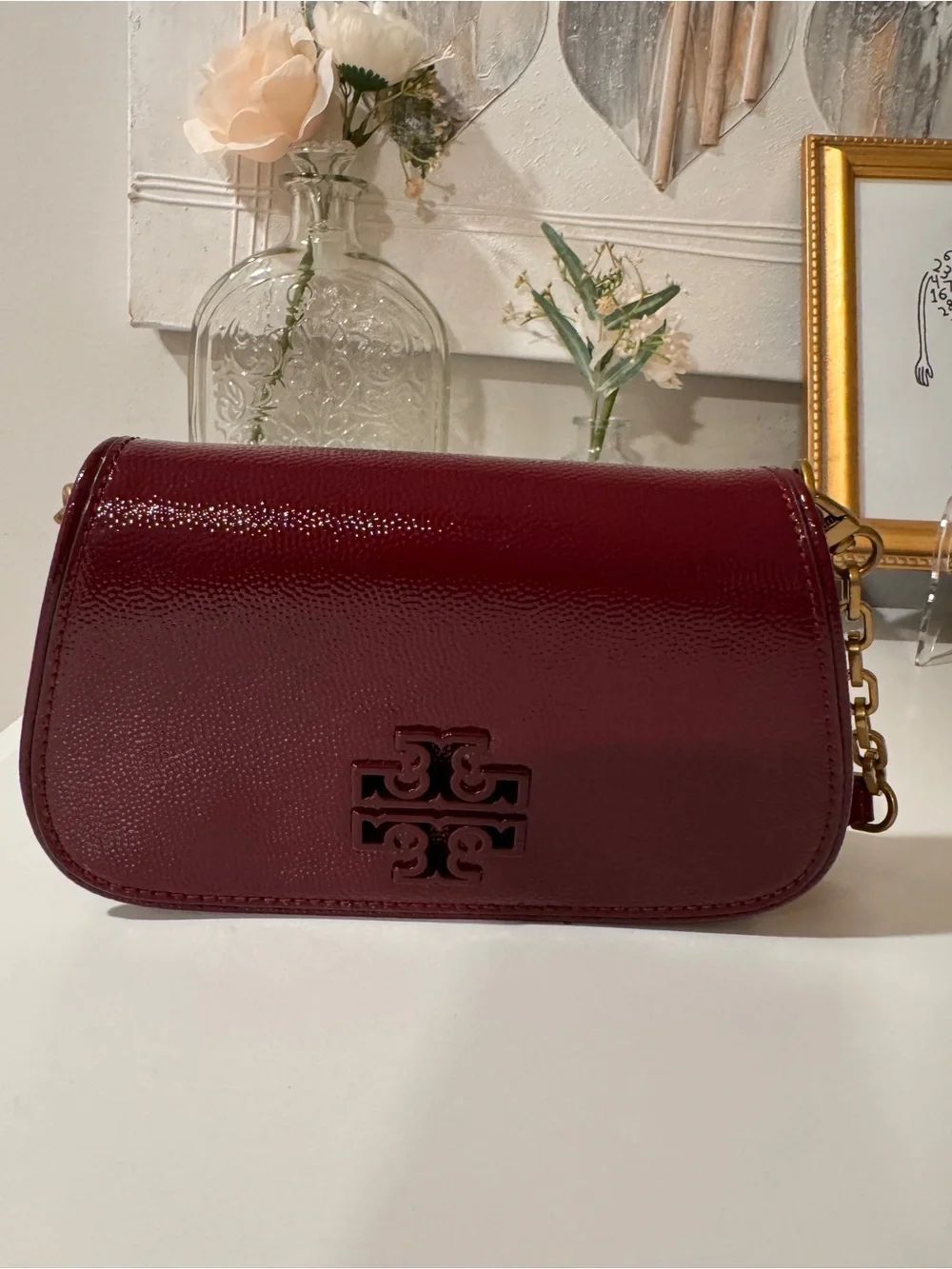 Tory Burch Britten Crossbody Burgundy Leather Gold Hardware